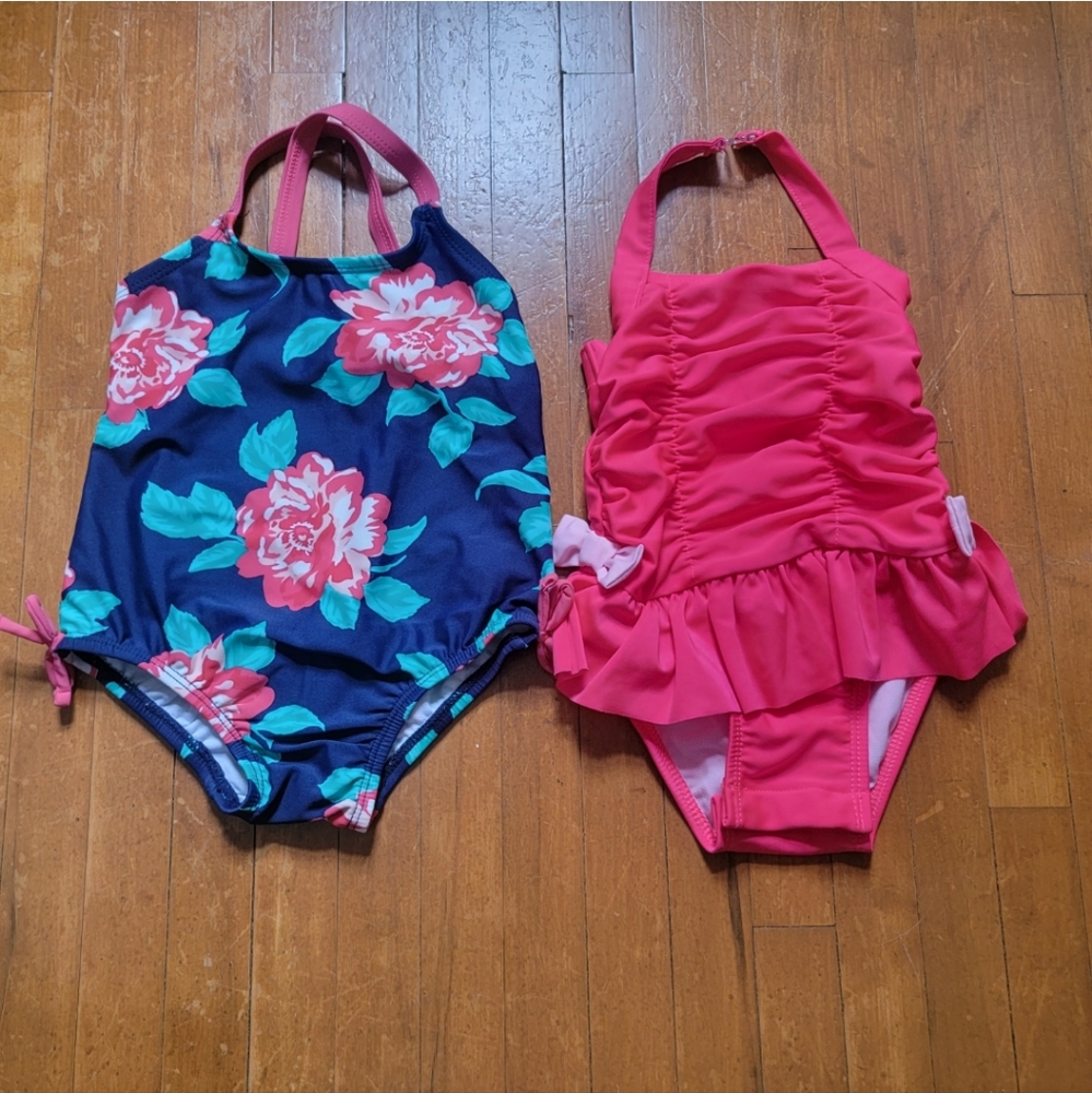 Toddler swim suit lot pink and floral size 12-18 months